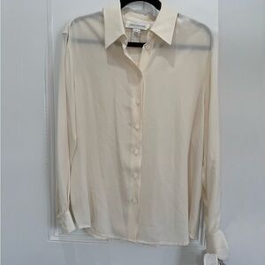 NWT 100% Silk Jones New York Cream Long Sleeve Button Down Blouse
